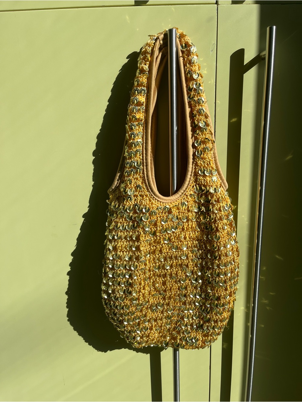 Bueno Yellow Sequin Crochet Hobo Bag NWOT